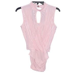 Omnia Velveteen Pin-Stripe Bodysuit In Pale Pink NEW!